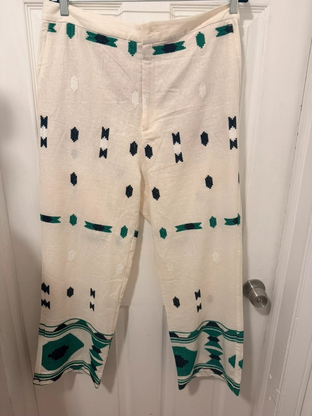 Zara Embroided Linen Crop Pants